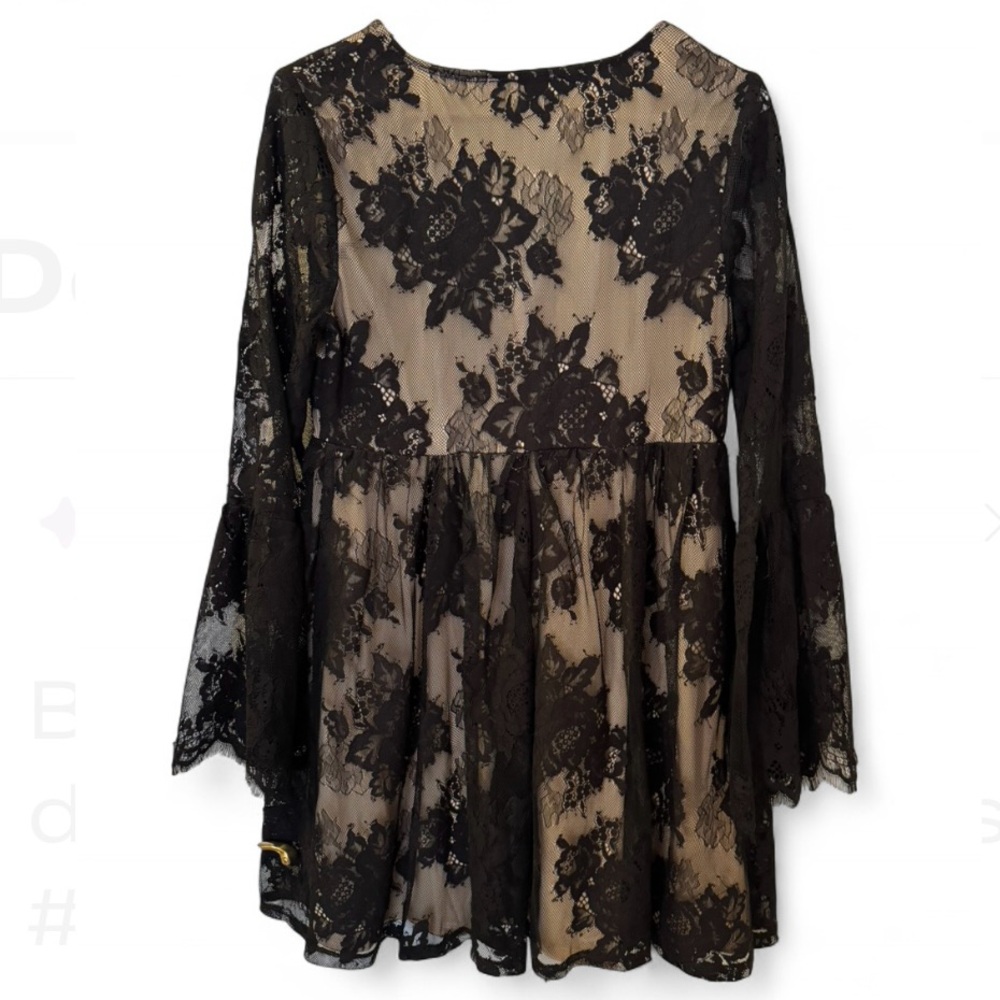 Black Lace Babydoll Dress Whimsygoth Fairygoth Sheer Lace Lined Witchy Lrg NWT - Picture 3 of 9